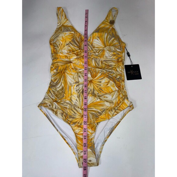 Niptuck Swimsuit Gold Yellow Floral Palm Print Multifit Cup Women 8 NWT - Picture 10 of 16